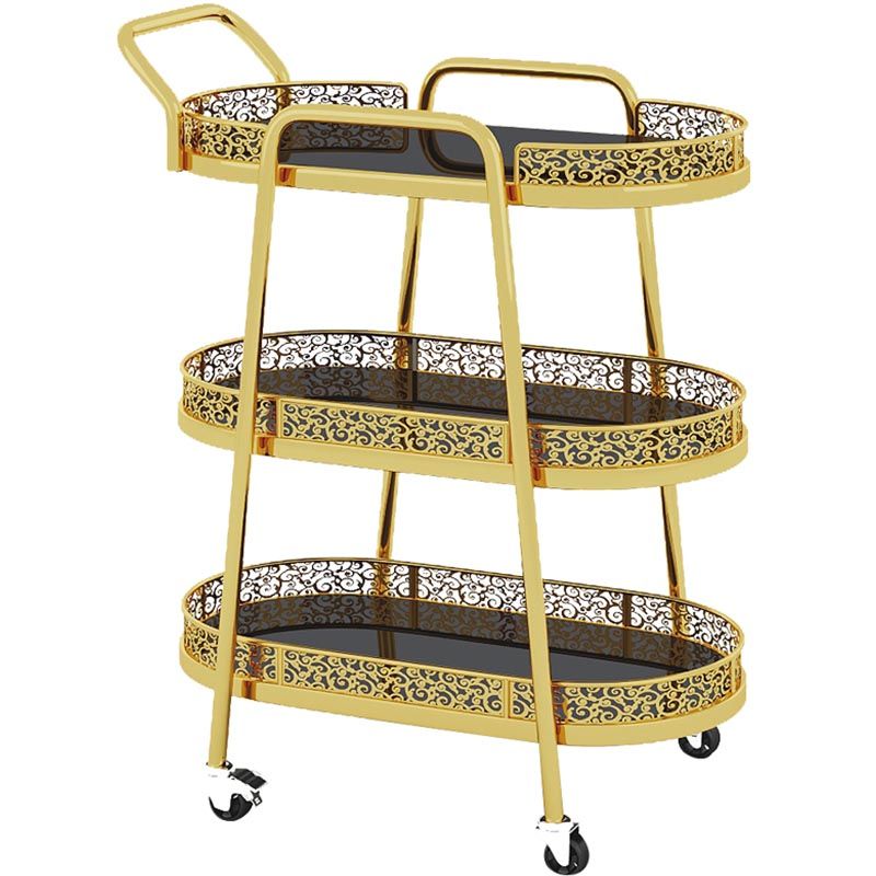 Contemporary Oval Glass Prep Table 32.28"H Rolling Prep Table for Dining Room