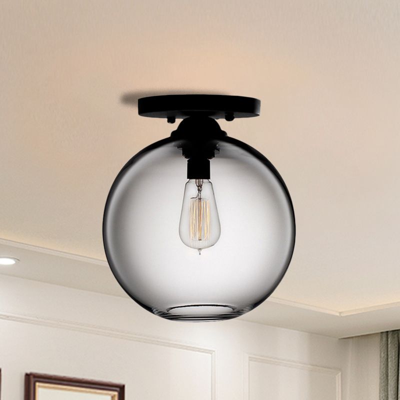 Globe Shade Semi Flush Dining Room Red/Brown/Blue Glass Industrial Style 1/2 Light Black Ceiling Lighting