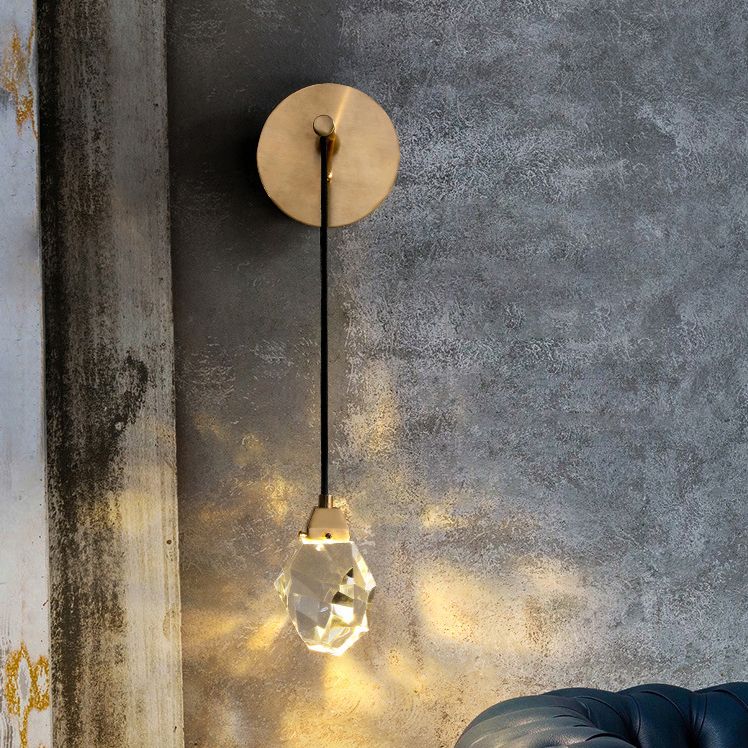 Postmodern Stone Shaped Wall Light Crystal 1 Bulb Bedside Wall Lighting in Brass