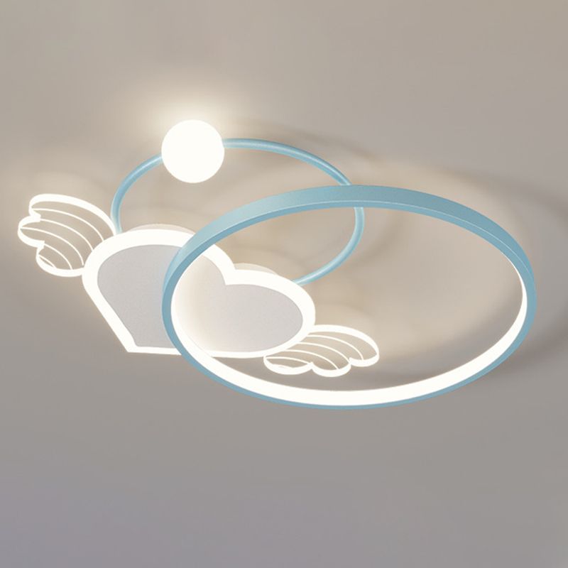 Cartoon Heart Vleugel Flush Mount Plafond Licht Metaal Kids Room LED Flush Light met Halo Ring