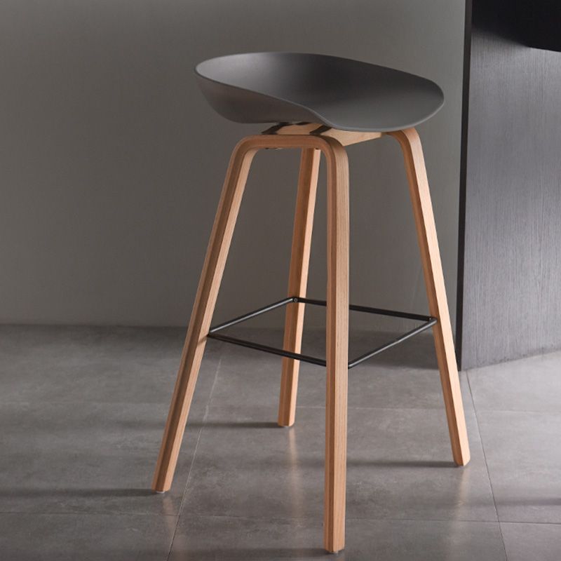 Modern Beech Bar Stool Backrest Bucket Counter Height Stool with Plastic Seat