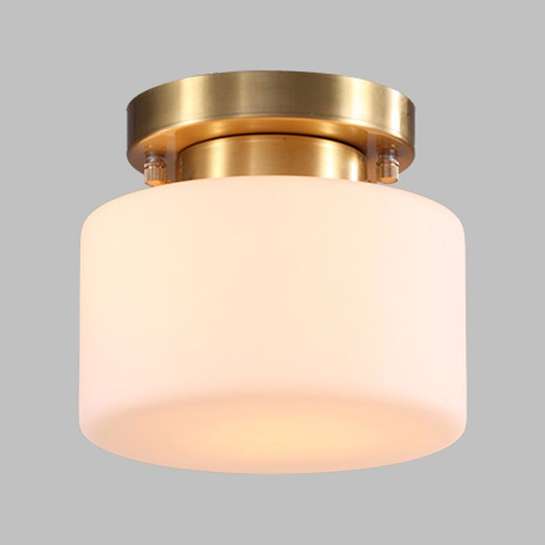 Gold Close to Ceiling Lighting Minimalist Glass Cylinder Semi-Flush Mount