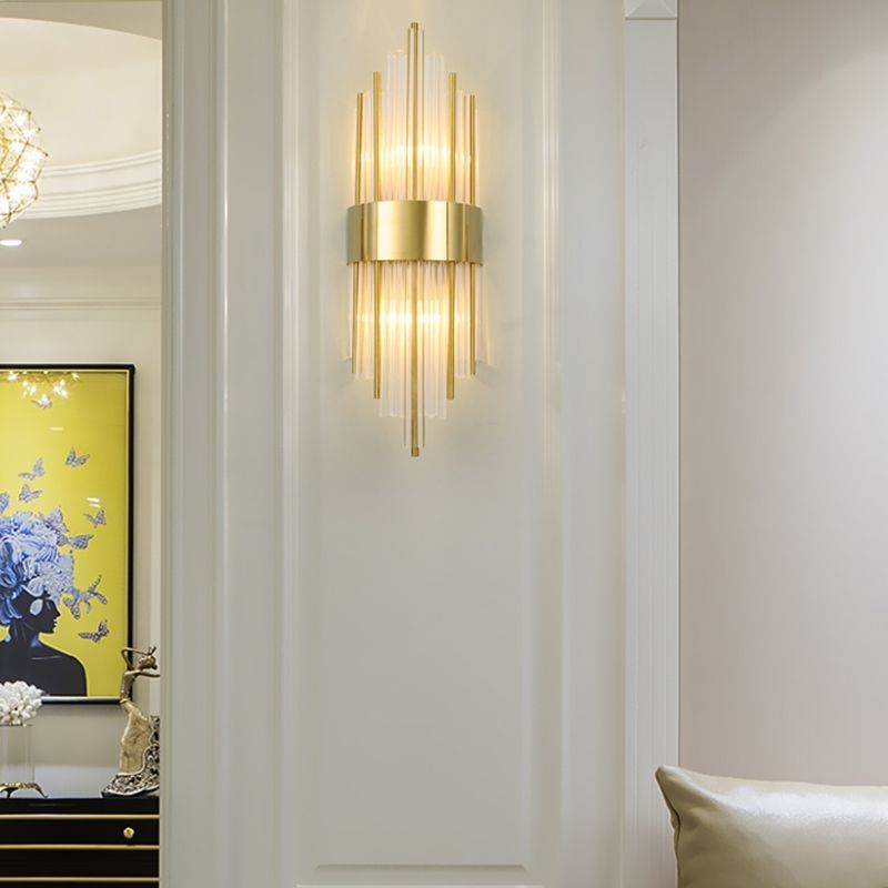 Moderne Metallwandlicht Geometrische 2 Lichter Wandleuchten mit Kristall für Schlafzimmer