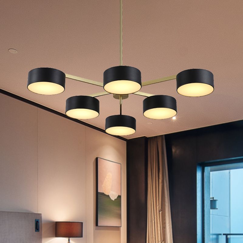 Drum Pendant Light Post Modern Metal 3/5/6/10 Lights Black/Gold Chandelier Light for Living Room
