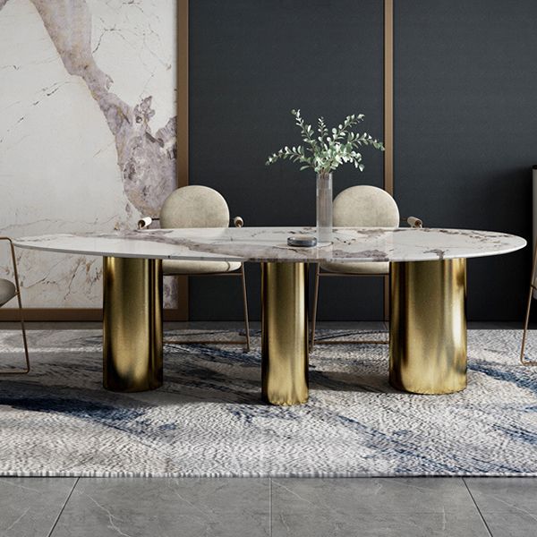 Oval Sintered Stone Dining Table Luxury Kitchen Table with 3 Legs in Gold