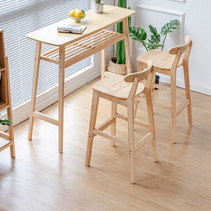 Taburete de bar sin brazos de madera de roble, taburete de bar interior moderno con respaldo y reposapiés