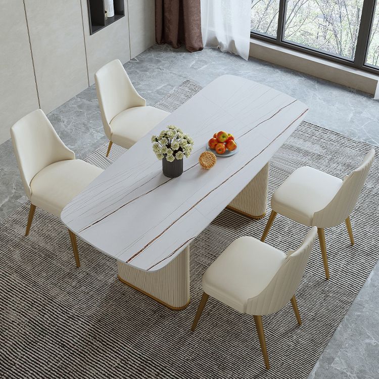 1/4/6/7/9 Pieces Rectangle Dining Set Sintered Stone Top Dining Table with Leather Chairs