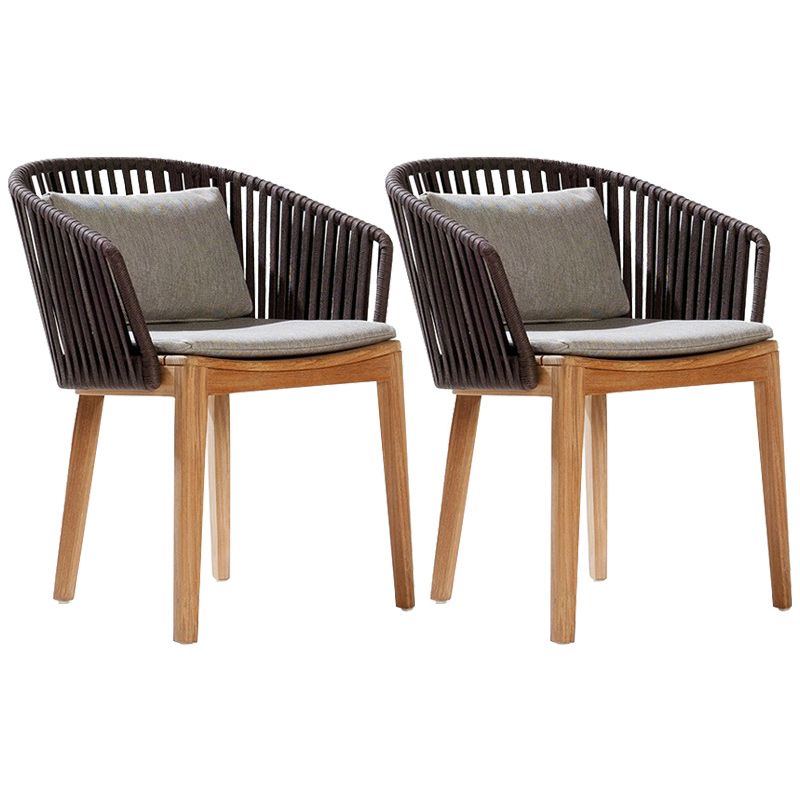 Tropical Patio Dining Armchair in Brown with Natural Wooden Base