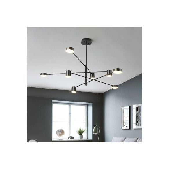 Multi Tiers Asymmetrical Chandelier Light Metal Simple Style 2/4/6/8 Heads Black/White Pendant Light in Warm/White/Third Gear