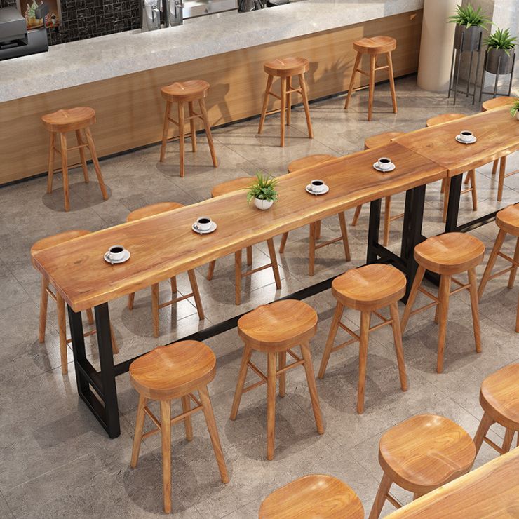 Modern Trestle Bar Height Pub Table Solid Wood Natural Bar/Dinette Table for Shop