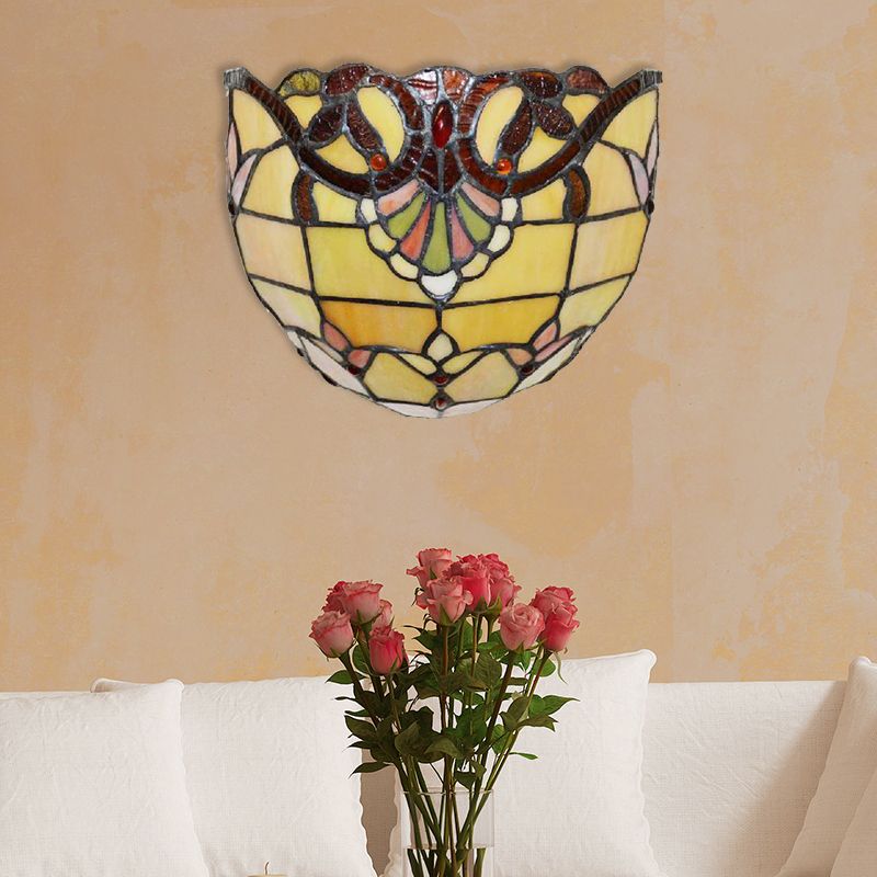 Victorian Wall Sconce Lighting with Bowl Shade Yellow Glass 1 Light Bedroom Wall Lamp