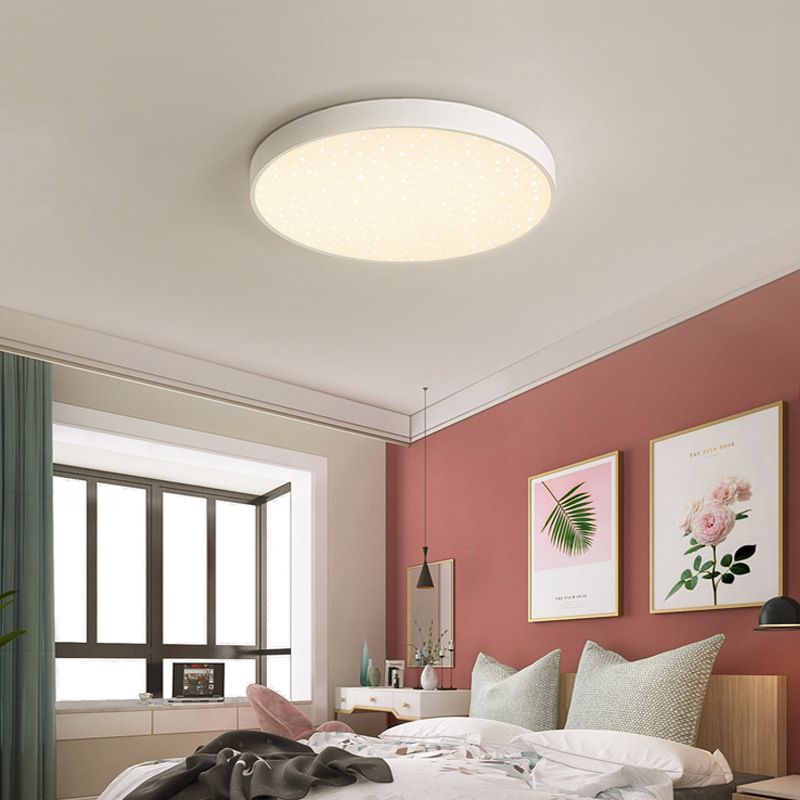 Lámpara de techo LED de forma redonda, hierro moderno, 1 luz, montaje empotrado en acabado blanco