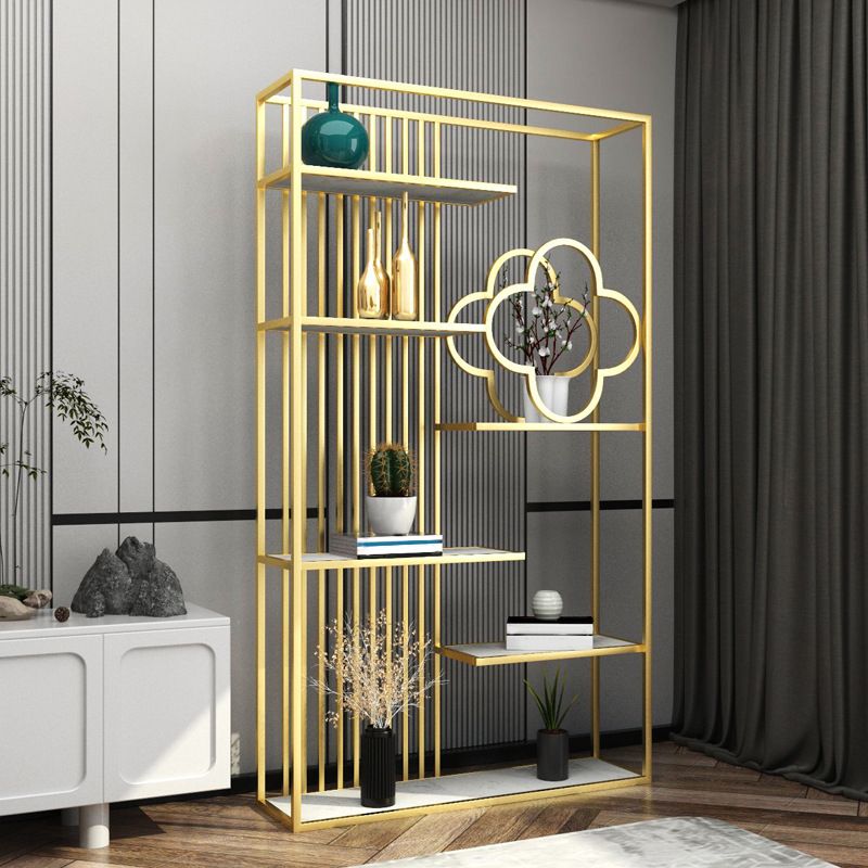 12" D Black / Gold Bookshelf Modern Iron Frame Open Storage Bookcase with Multi Shelves