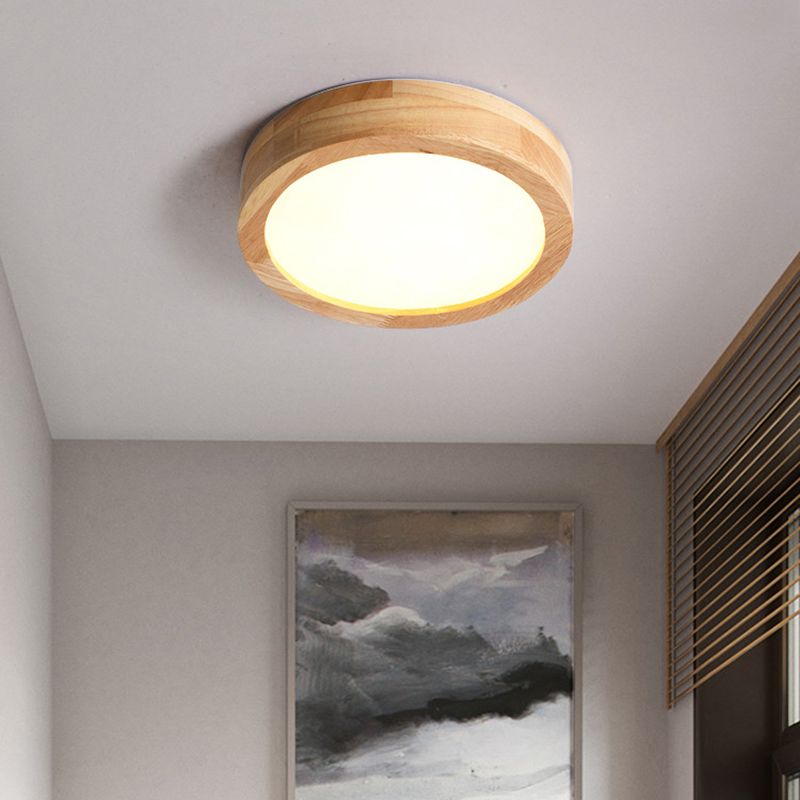 Ronde semi-inbouw plafondlamp moderne stijl houten 1-lichts semi-gemonteerde verlichting