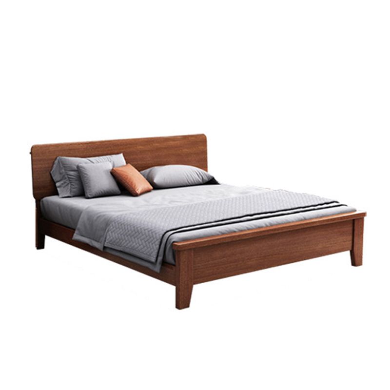 Queen Bed 43.3 Inch High Walnut Panel Bed in Brone with 4 Legs