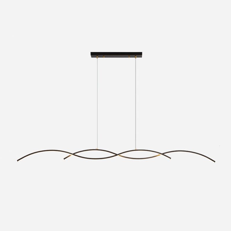 Minimalism LED Island Light Fixture Waves Copper Hanging Lamp for Dining Room