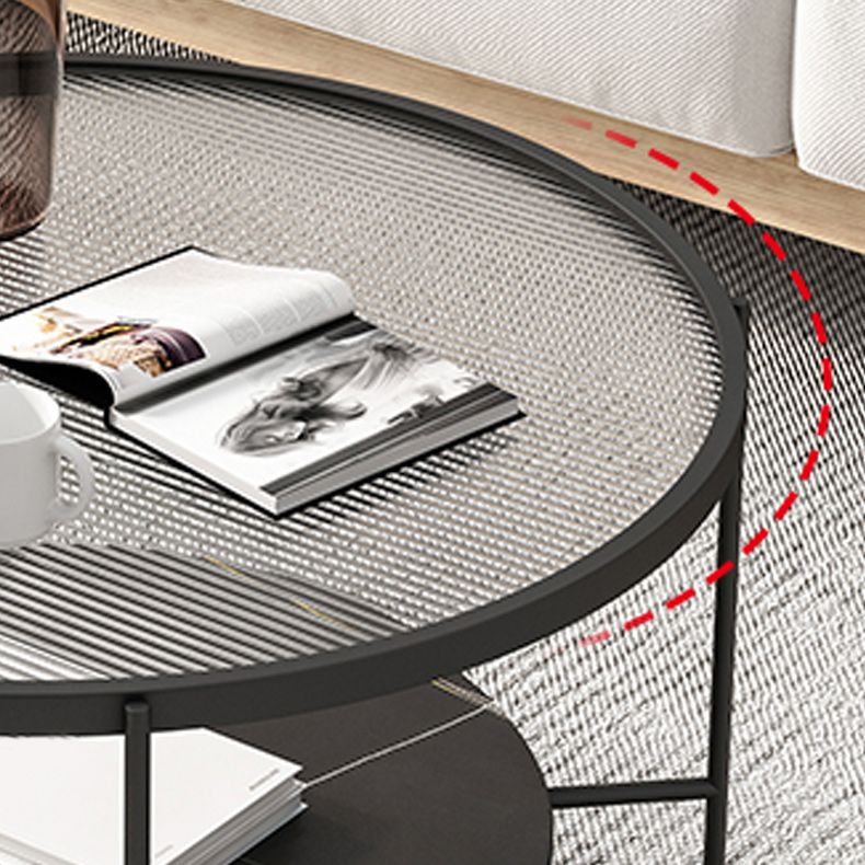 Modern Style Round Glass Table Plate Metal 4 Legs Base with Storage Rack Coffee Table