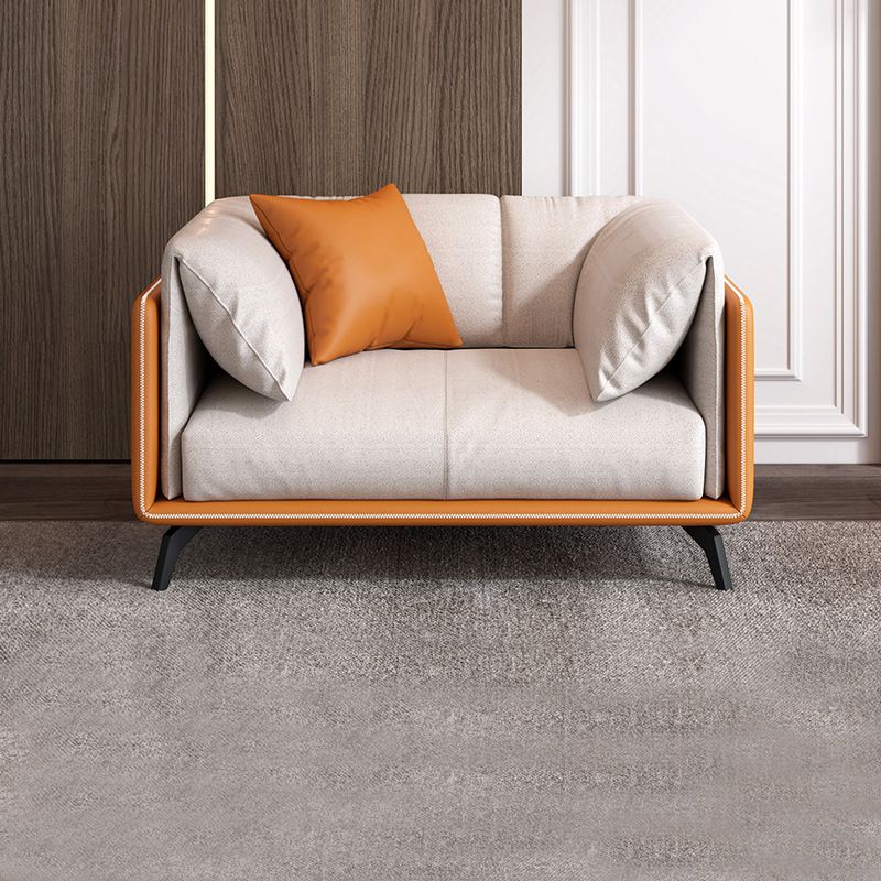 Contemporary Faux Leather Sofa with Tuxedo Arm in Orange and White