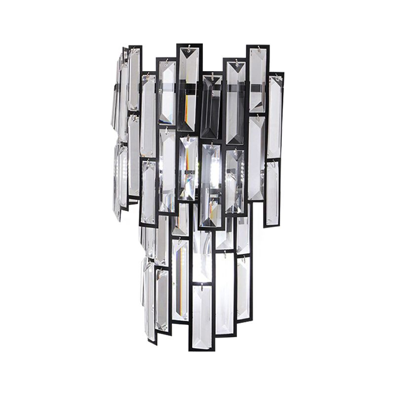 Clear Crystal Block Wall Lamp Contemporary Stylish LED Black Finish Wall Light Fixture for Corridor