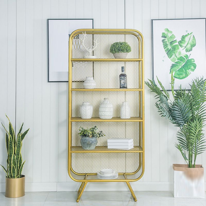 Glam Antique Finish Bookcase Metal Standard Bookshelf with Rectangular Shelves