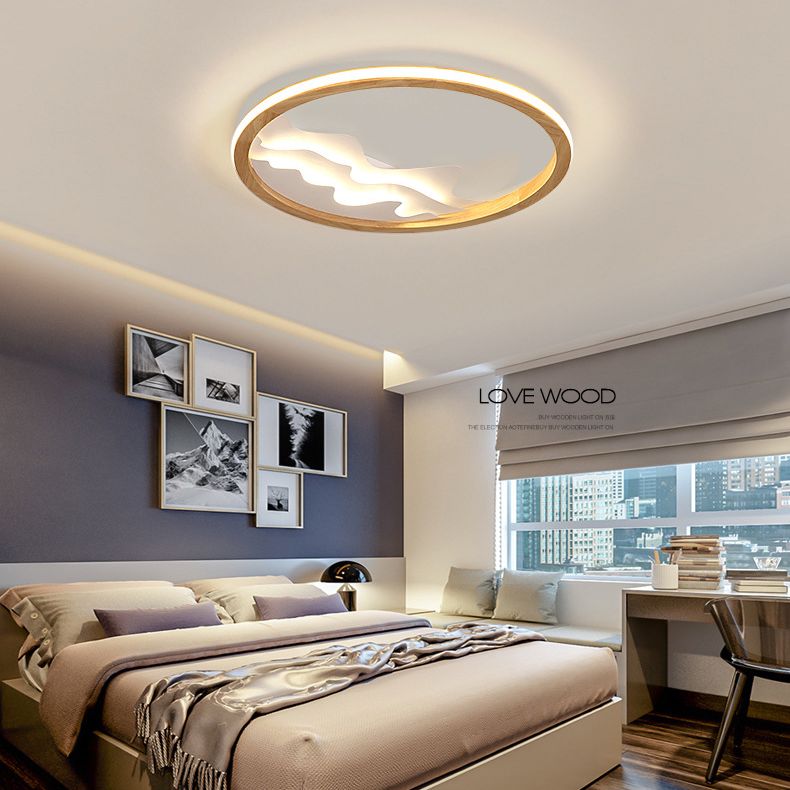 Houten Ring Vormige Flush Light Fixture Minimalistische LED Plafond Licht voor Slaapkamer