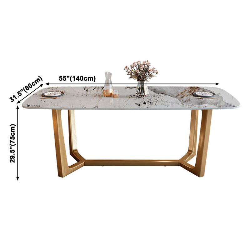 Mesa de comedor de piedra sinterizada de lujo tradicional mesa rectángulo con base de caballete dorado