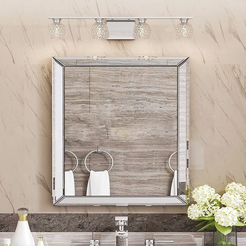 Silver Modern Metal Wall Sconce Ball Shape Vanity Lamp with Glass Shade for Bathroom