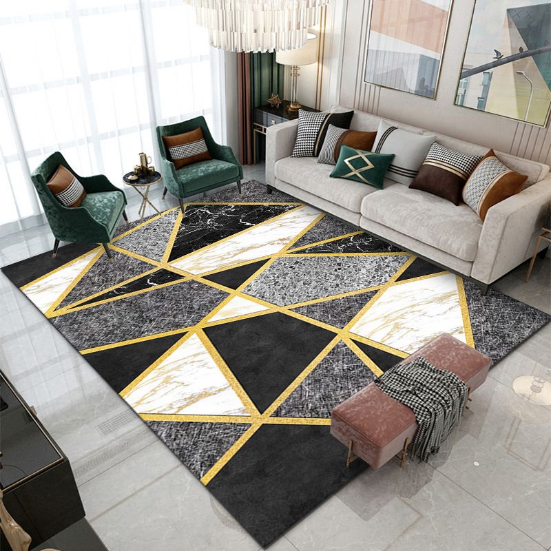 Atrovirens Modern Rug Polyester Pattern Rug Tear Resistant Rug for Drawing Room