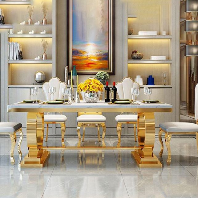 Modern Style Marble Dining Table Set White 1/4/5/6/7 Pieces Dining Set for Home Use