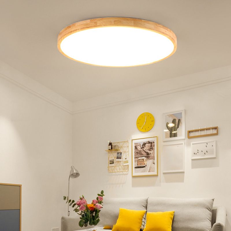 Round Shape Ceiling Lamp Wooden LED Ceiling Mount Light with Acrylic Shade for Bedroom