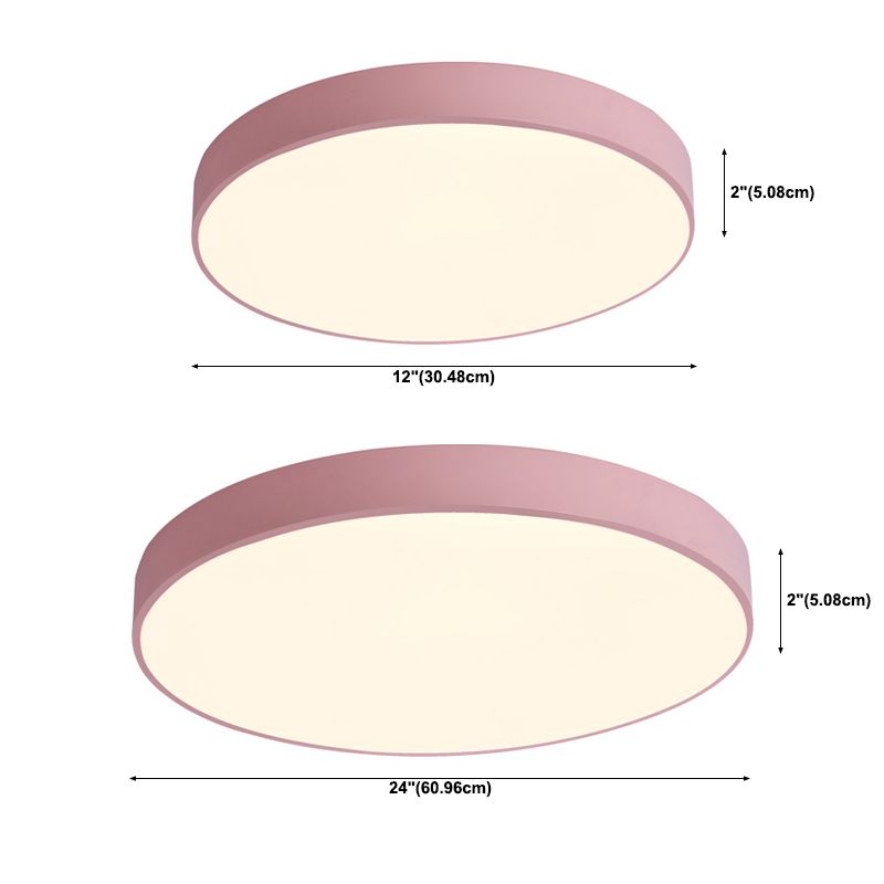 Round Shape LED Ceiling Lamp Macaroon Modern Simple Style Iron 1 Light Flush Mount for Bedroom Aisle