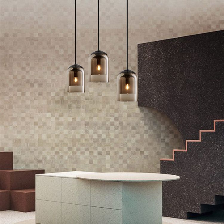 1 Light Pendant Lamp Modern Minimalist Bell Double Glass Hanging Lamp for Living Room