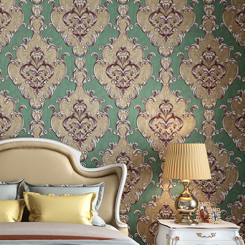 Damask Design Wallpaper Roll for Bathroom Decor Flowers Wall Art in Neutral Color, Stain-Resistant