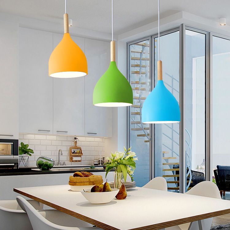 Macaron Water Drop Shaped Pendant Metallic 1-Light Dinner Suspended Lighting Fixture