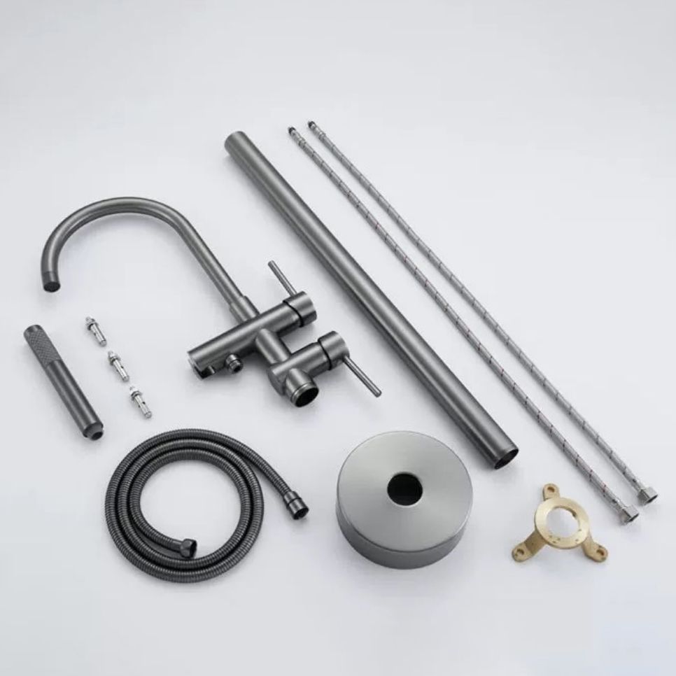Floor Mounted Copper Freestanding Tub Filler Simple High Arc Freestanding Tub Filler Trim