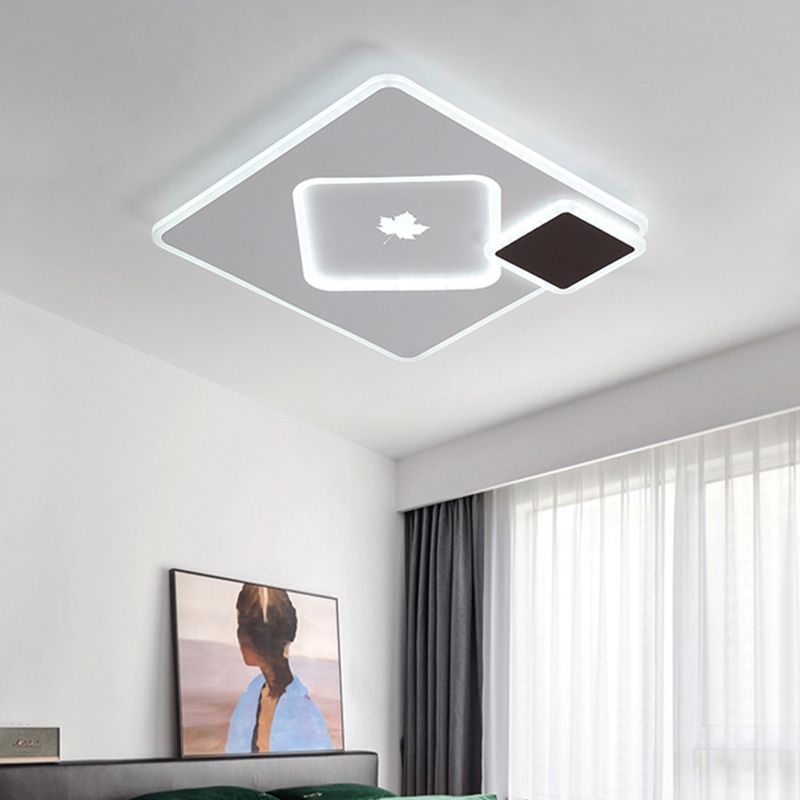 Round/Square Flush Mount Light Halterung Moderne Acryl 16 "/19.5" Breites Schwarz-Weiß-LED Flush Mount Lamp mit Maple-Leaf-Muster