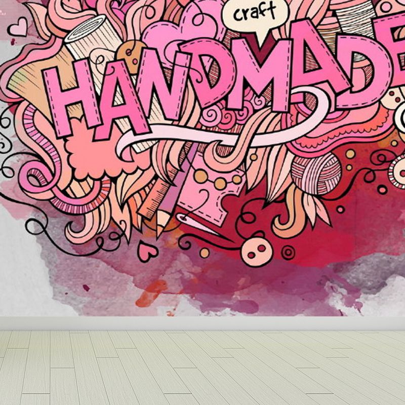 Contemporary Graffiti Pattern Mural Soft Color Stain Resistant Wall Art for Dining Room