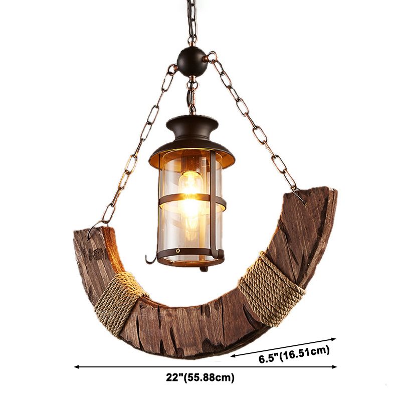 Nautical Style Hanging Light Kerosene Lamp Shaped 1 Head Wood Pendant Lamp for Hallway