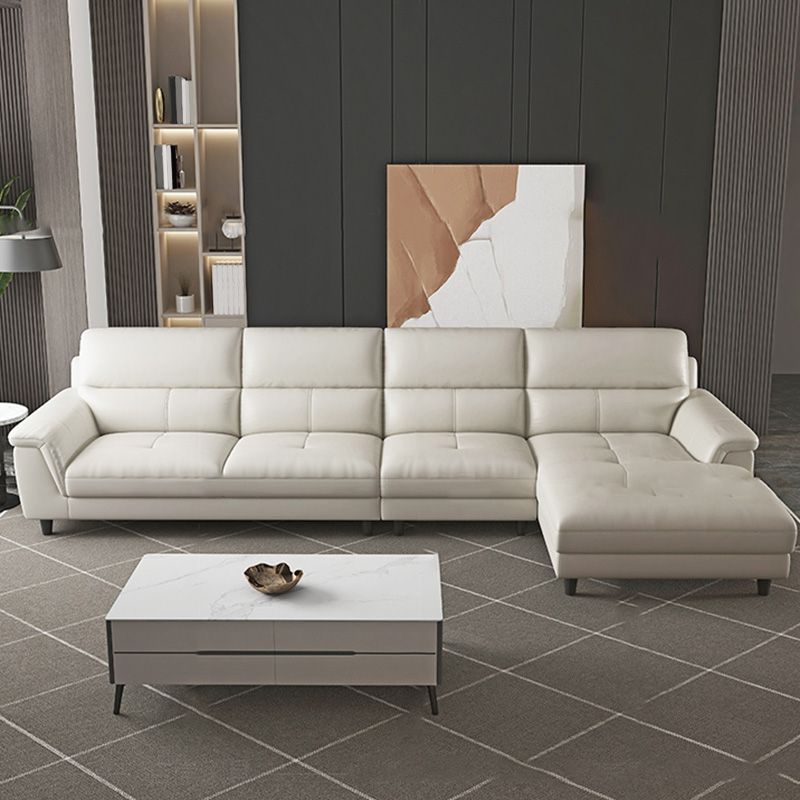 Modern Cream High Back Sofa and Chaise Pillow Top Arm Leather Sectional