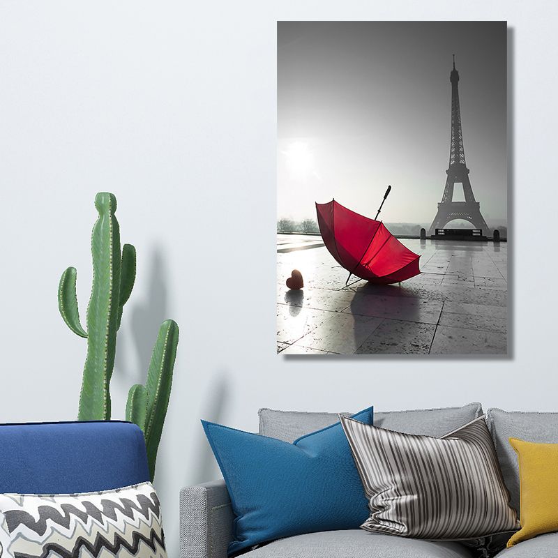 Photographic Print Eiffel Tower Canvas Art Modern Novelty Landmark Wall Decor in Red-Grey
