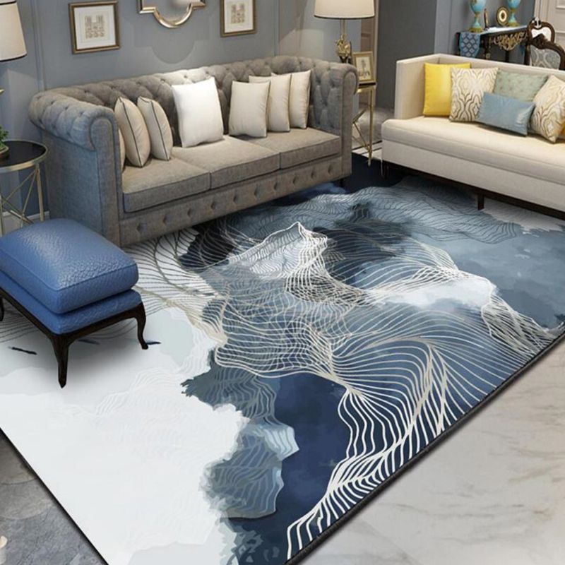 Modern Flowing Swirls Print Rug Polyester Indoor Carpet Stain Resistant Carpet for Home Decoration