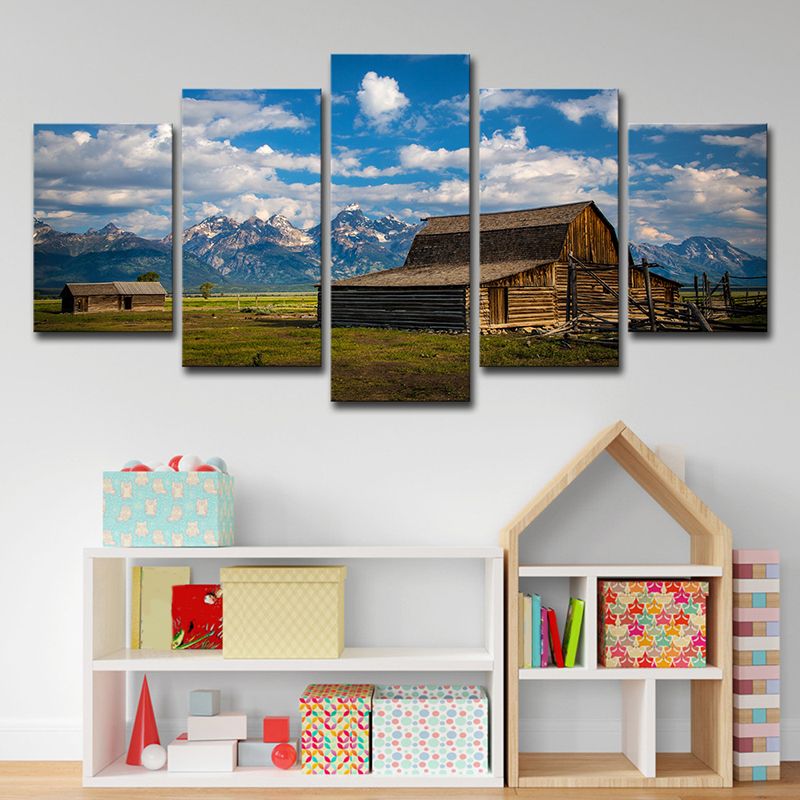 Farmhouse Natural Scenery Canvas Art Blue Multi-Piece Wall Decor for House Interior