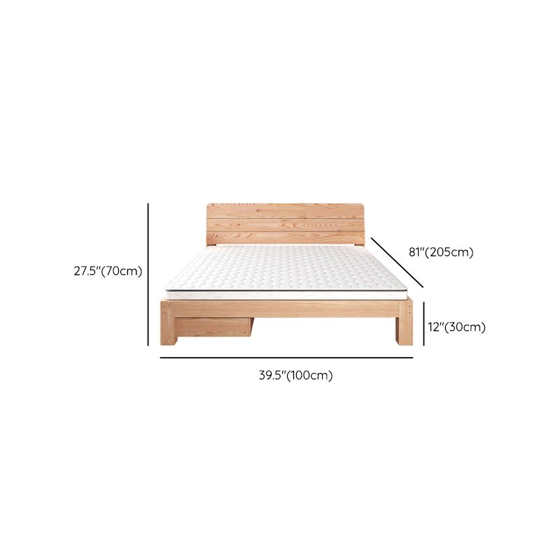 Scandinavian Full Panel Bed Natural Platform Bed with 2 Storage Drawers