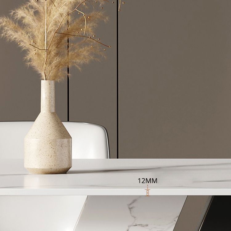 Luxury Sintered Stone Dining Table Rectangle White Table with Double Pedestal Base