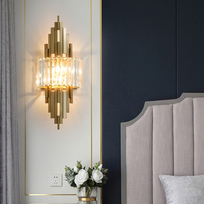 2 luci Lampada da parete in cristallo interno Strisce di metallo in metallo Stripsponi di scarico in oro