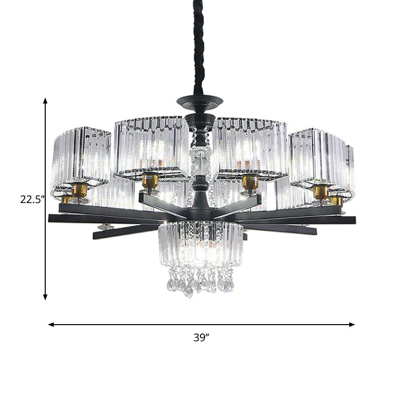 13 Bulbs Crystal Chandelier Traditional Black Geometric Sitting Room Ceiling Lamp