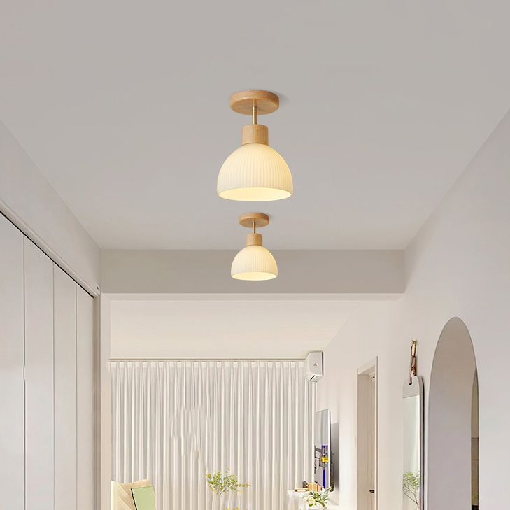 Contemporary Beige/Brown Flush Mount Lighting Wooden Ceiling Light for Bedroom