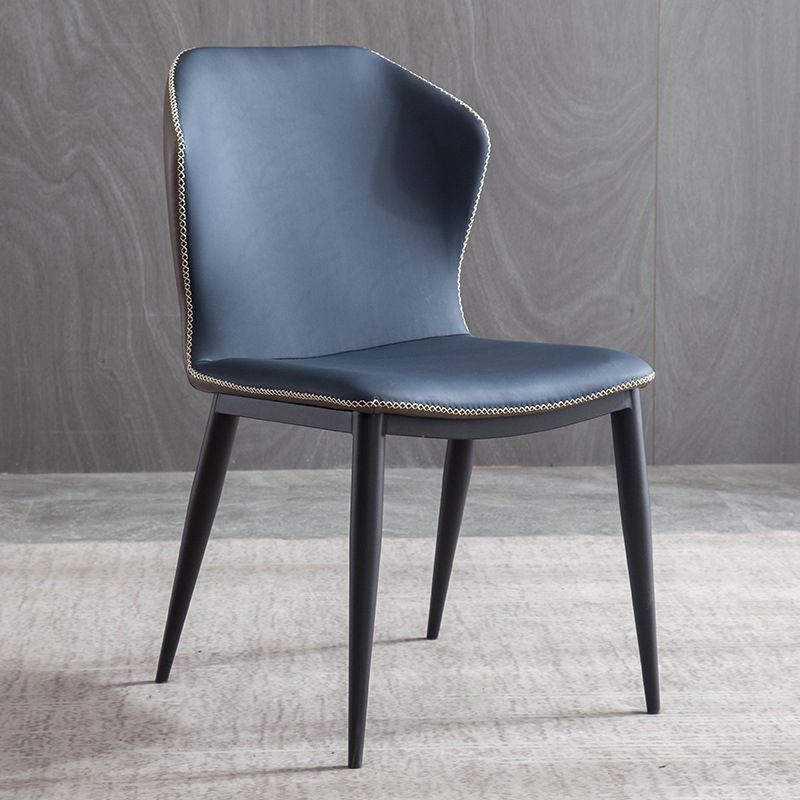 Minimalist Black Solid Back Dining Side Chair Metal Upholstered Dining Side Chair