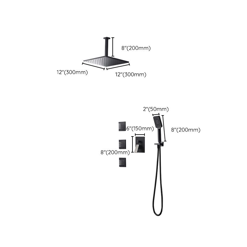 Square Black Spot Resist Shower Faucet Shower Arm Shower with Handheld Shower Head