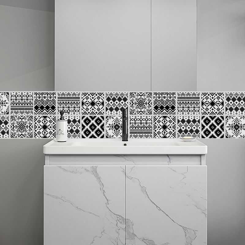 Exotic Mixed Pattern Adhesive Wallpaper Panels for Bathroom, Black and White, 8' L x 8" W